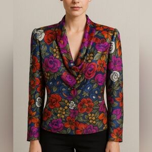 Martinique Floral Drape Collar Blouse Gem Colors 8